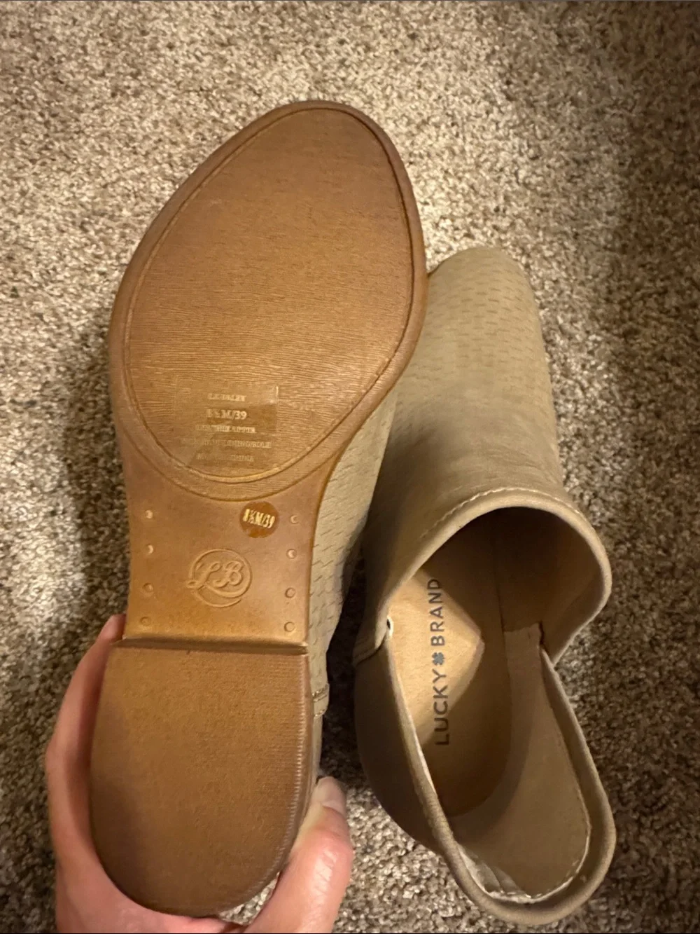Lucky Brand Taupe Perforated Slip-On Ankle Booties